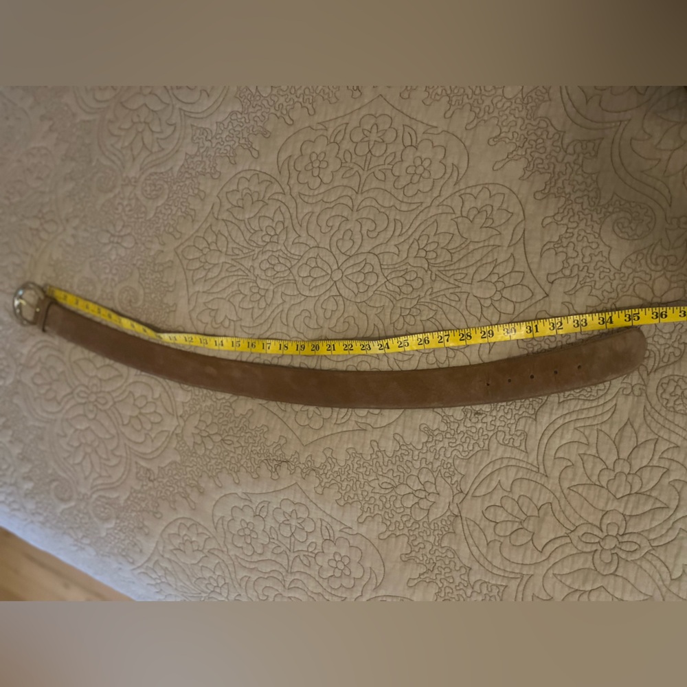 Y2K Big Wide Brown Suede Belt with Gold & Silver Buckle Sueded Pigskin, Size L - Picture 3 of 8